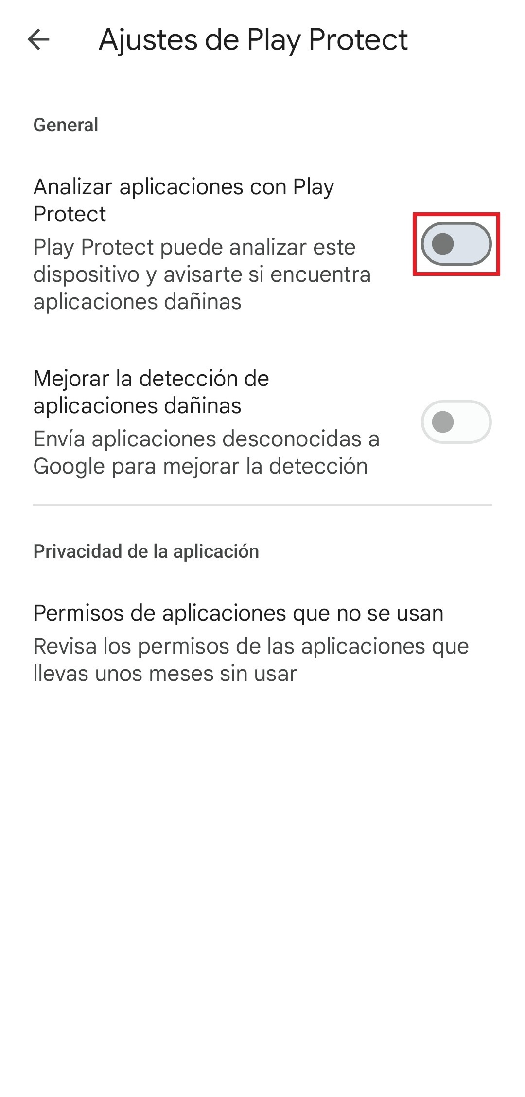 GOMremotoPlayStoreAbrirTresPuntosPlayProtectEngranajeAnalizarDesactivado