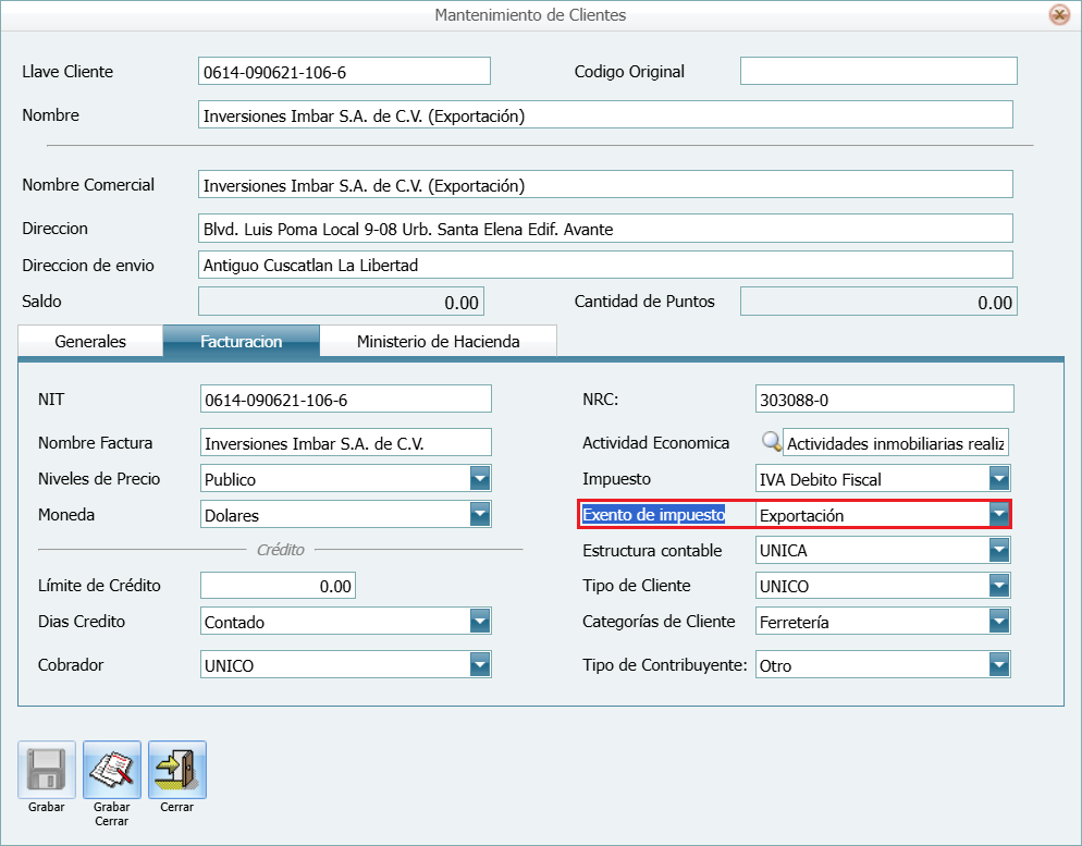 Facturacion Pedido Exportacion Cliente