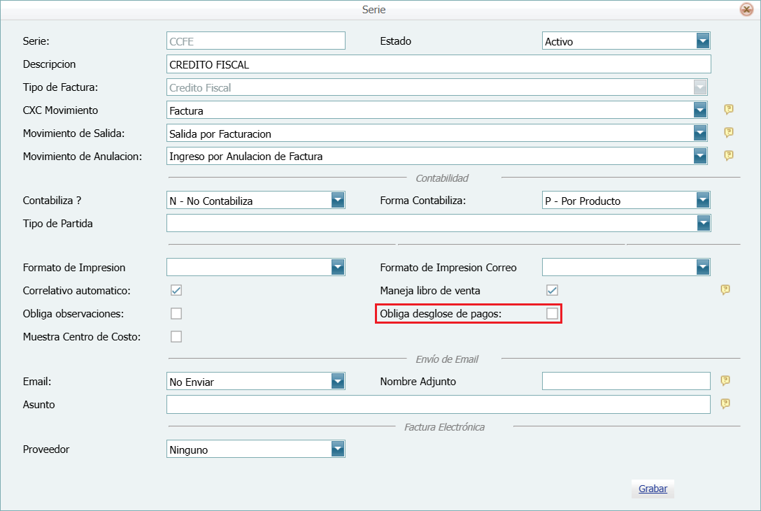 Facturacion Serie Modificar