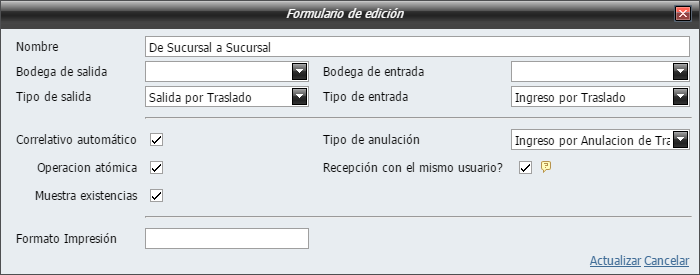 Crear Tipos de Traslado