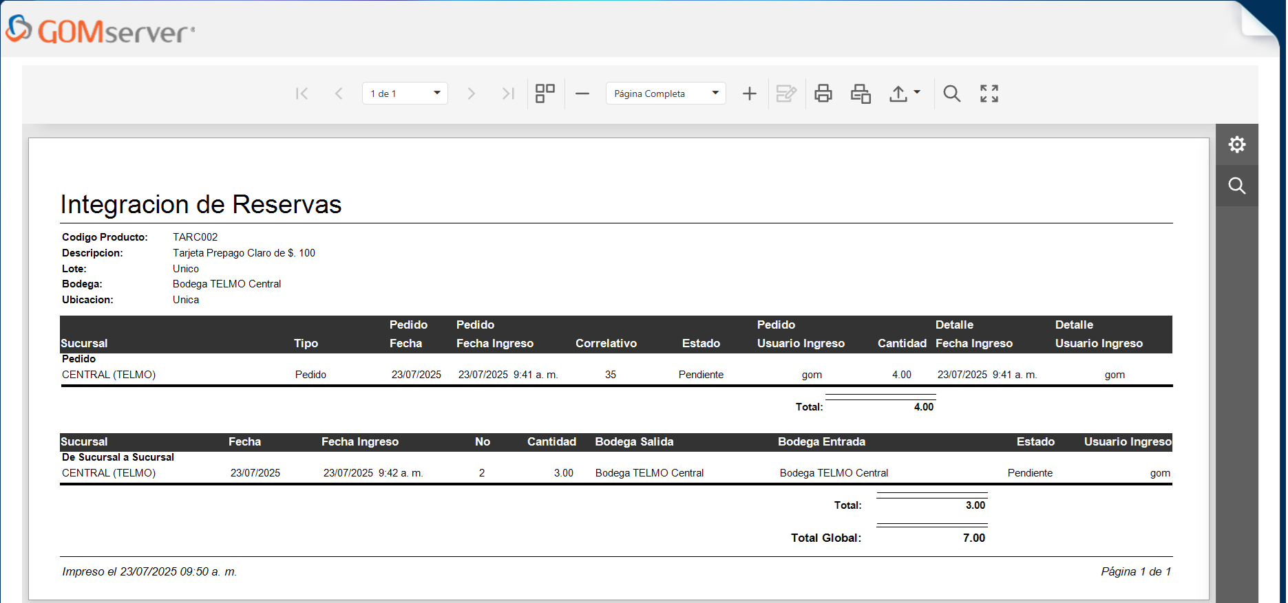 Inventario Stock Reservado Reporte