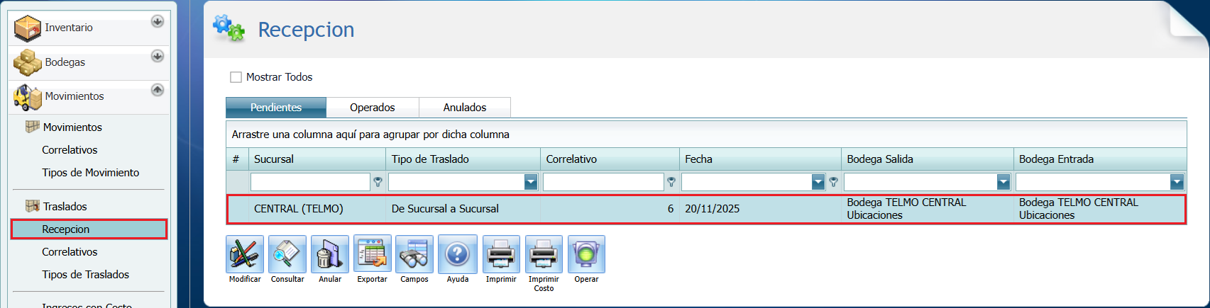 Inventario Traslado con Ubicacion Recepcion
