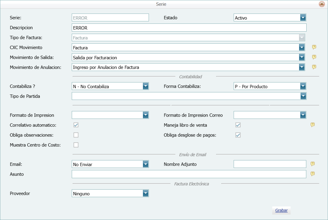 Facturacion Editar Factura Serie