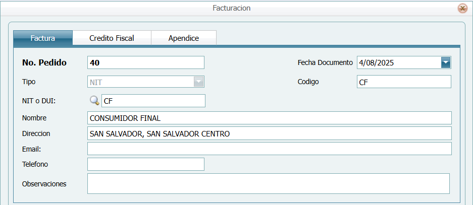 Facturacion Facturar CF