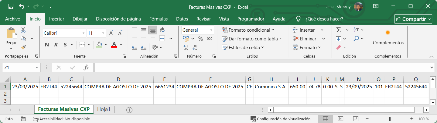 Cuantas Por Pagar Cargo Importar Excel