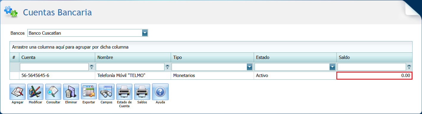 Bancos Cuenta Bancaria a Cero