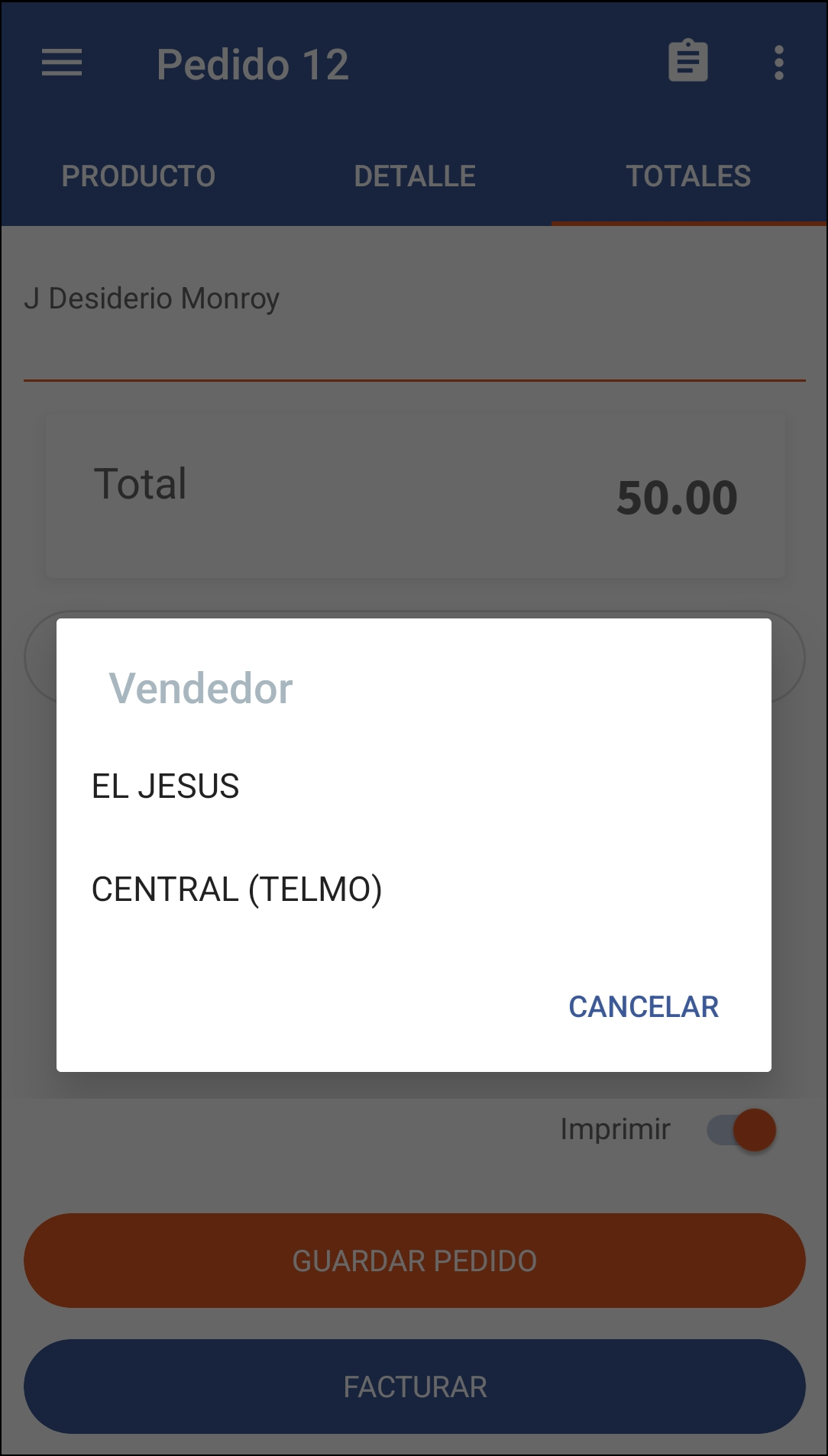 GOMserver App Pedidos Totales Vendedor