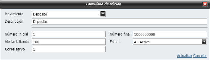 Crear Correlativo de Tipos de Movimiento en Bancos