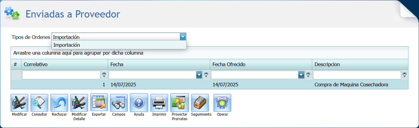 Compra Ordenes Enviadas a Proveedor Tipo