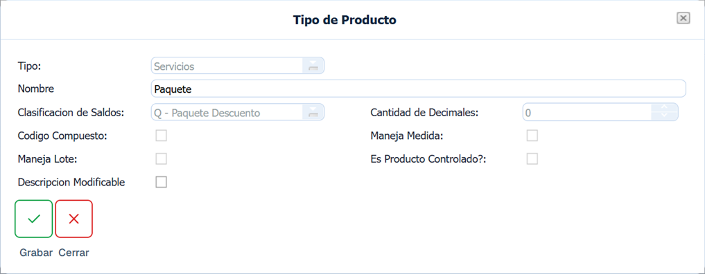 Producto Tipo Paquete