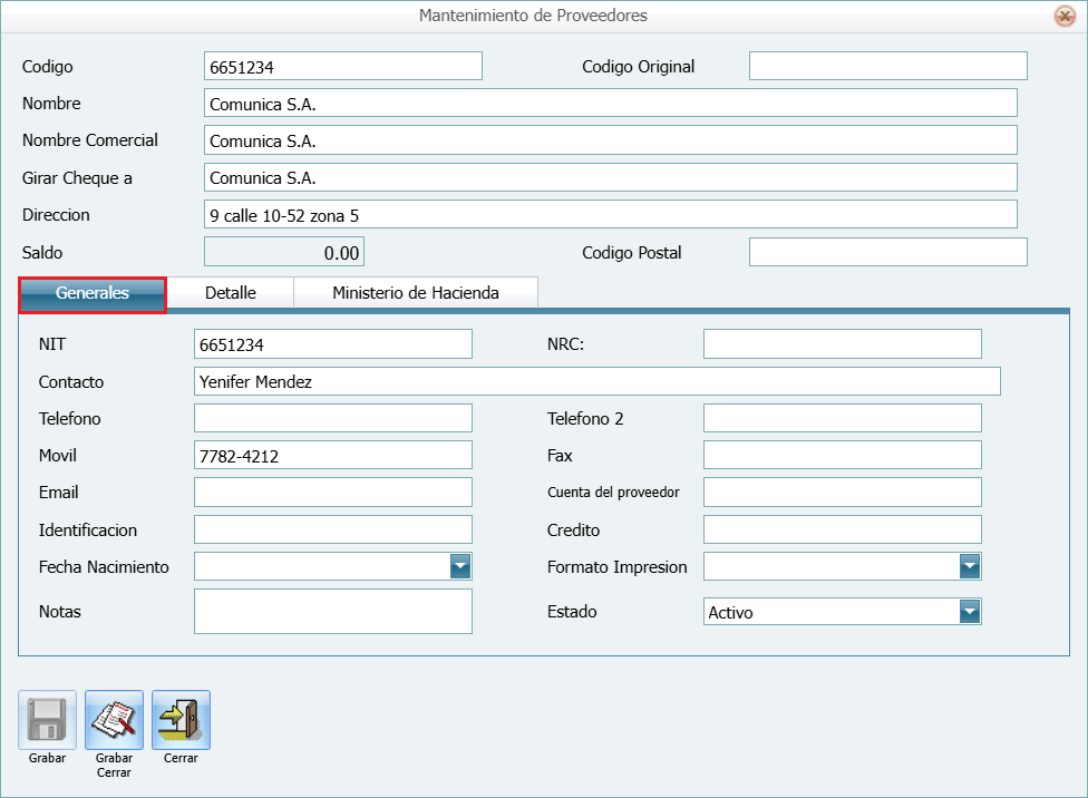 Cuentas por Pagar Proveedor Nuevo Lleno