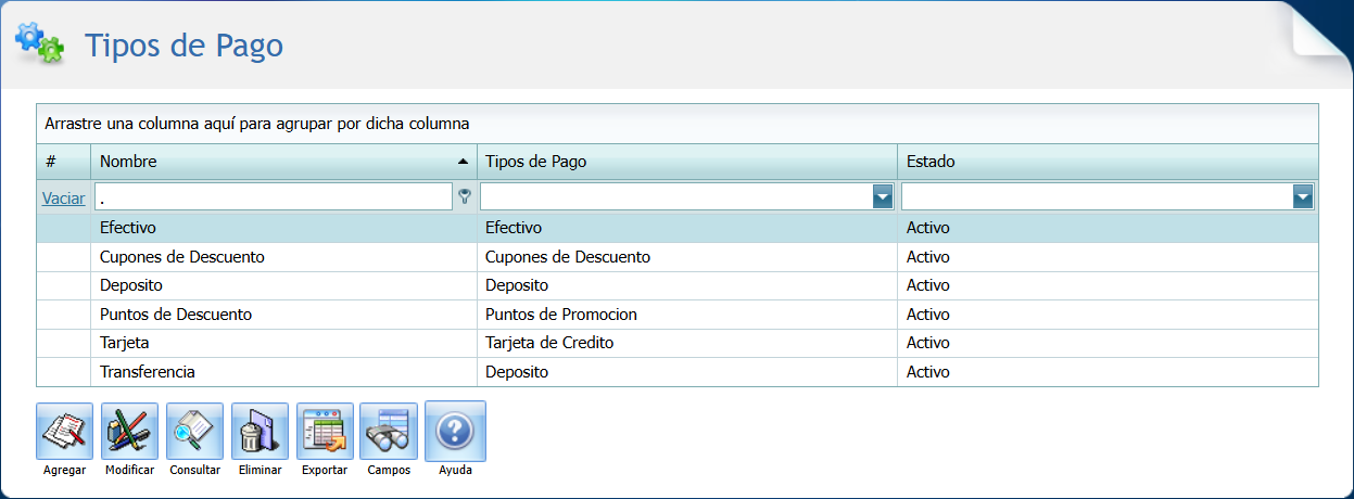 Cuantas Por Cobrar Tipos de Pago Varios