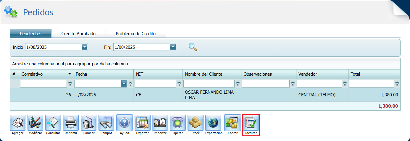 Facturacion Pedido Lleno Facturar