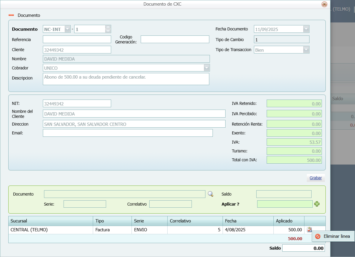 Cuantas Por Cobrar Movimiento Abono Eliminar Documento