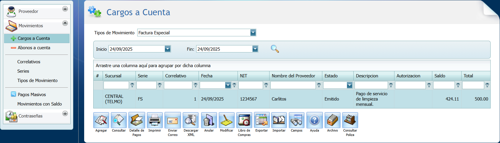Cuantas Por Pagar Cargo FE Generada
