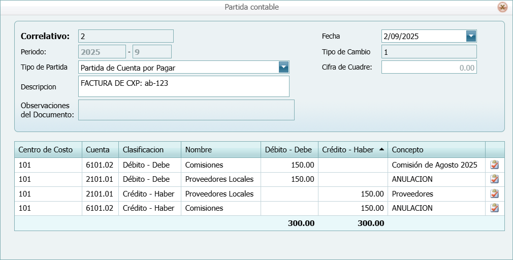 Partidas Partidas Contables Anular Terminada 2
