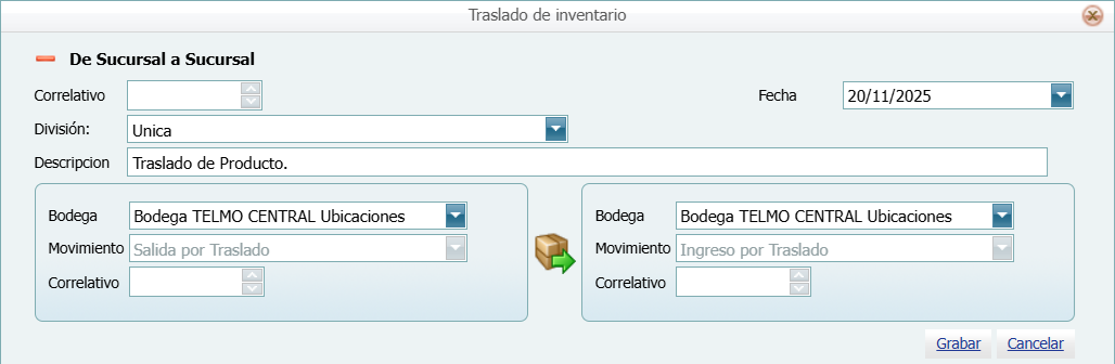 Inventario Traslado con Ubicacion Llena