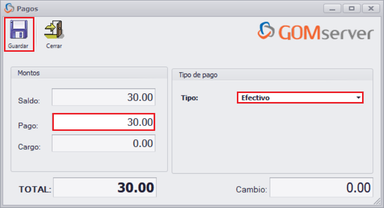 GOMserver Windows Pedido Agregar Descripcion Facturar Cobrar