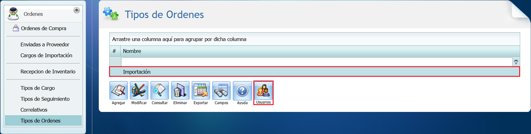 Compra Ordenes Tipos de Ordenes Usuarios