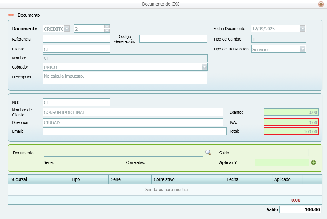 Cuantas Por Cobrar Tipo de Movimento No Calcula Credito
