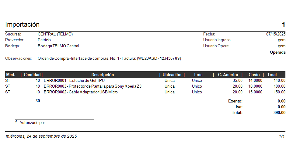 Cuentas por Pagar Pago Masivo Imprimir Inventario