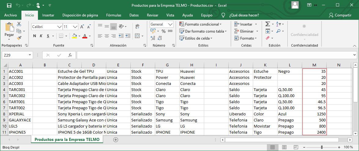 Producto Nuevo Masivo Excel 4 Guardar como CSV Final
