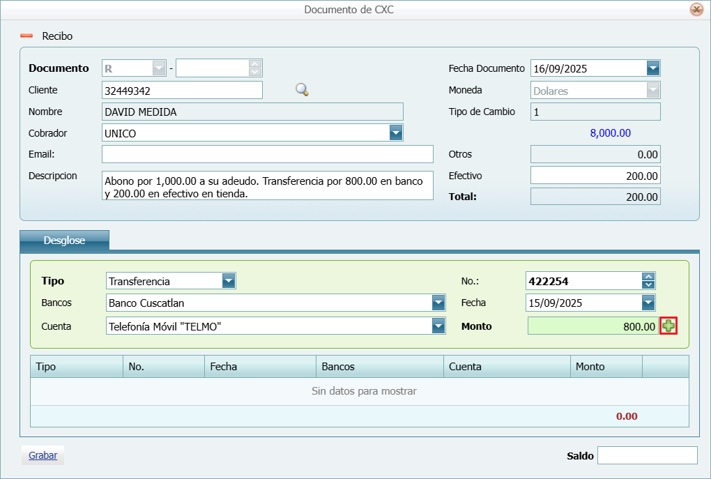 Cuentas por Cobrar Recibo Lleno