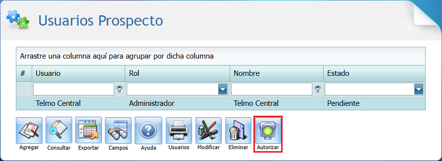 Seguridad Usuarios Prospecto Autorizar