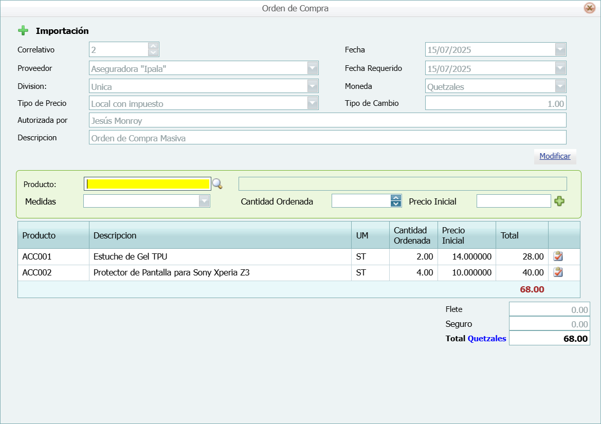 Compra Ordenes 2 Cargada