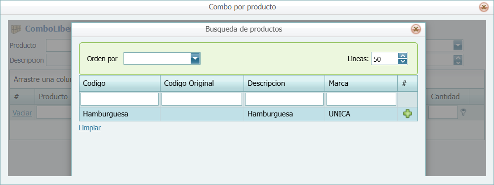 Combo Liberado Busqueda Producto