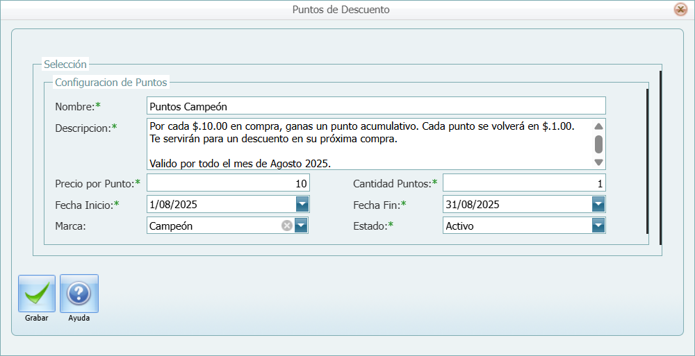 Facturacion Descuentos Puntos de Descuento Ventana Llena