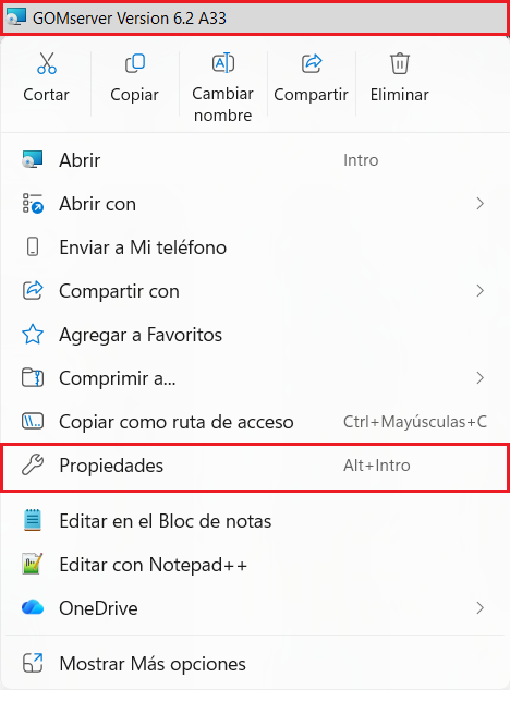 Instalacion GOMserver Windows Descargar Propiedades