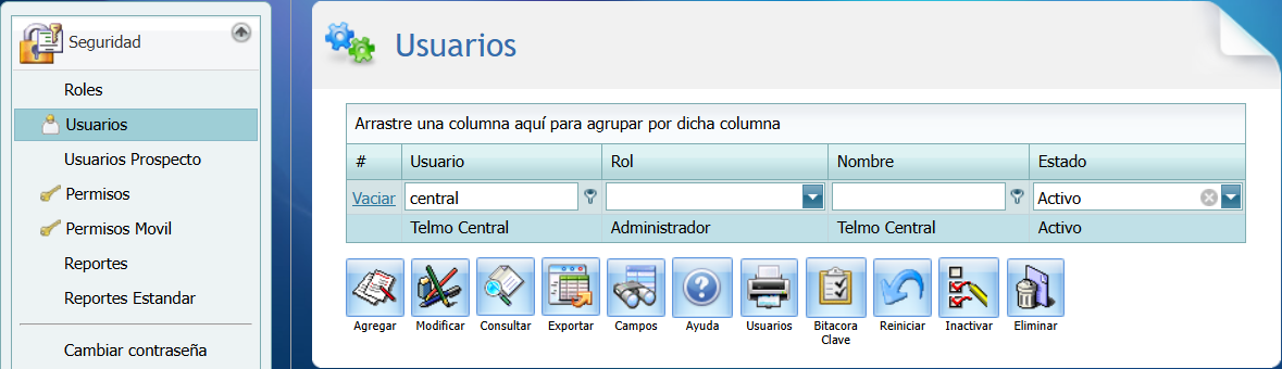 Seguridad Usuarios Prospecto Activo en Usuarios