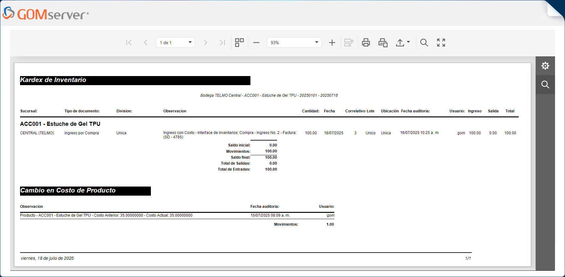 Inventario Cardex Reporte