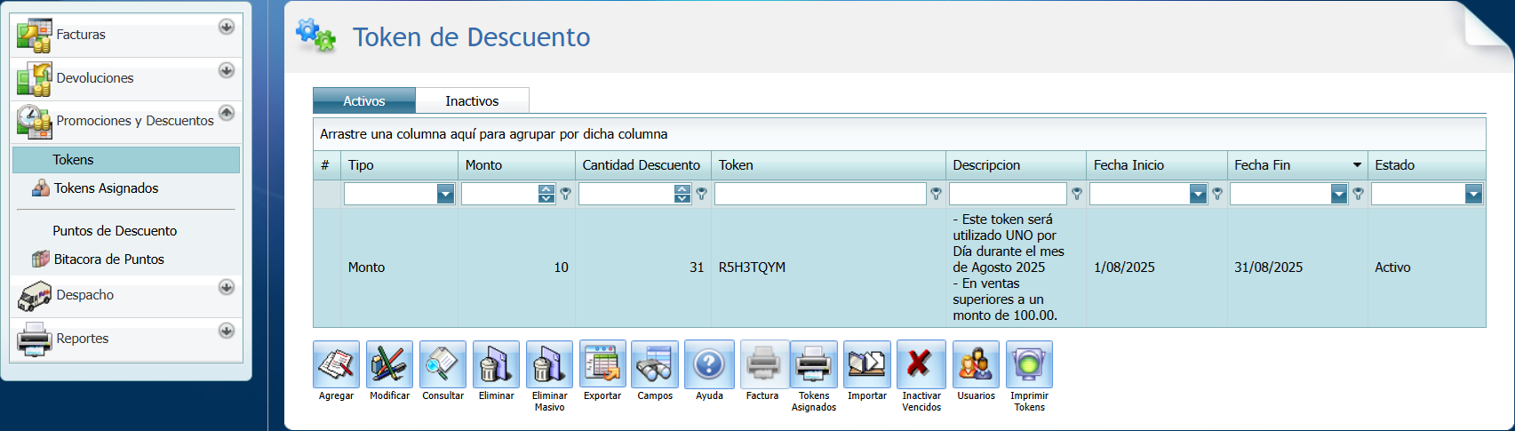 Facturacion Descuentos Token
