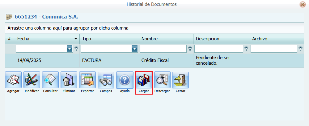 Cuentas por Pagar Proveedor Archivo Cargar