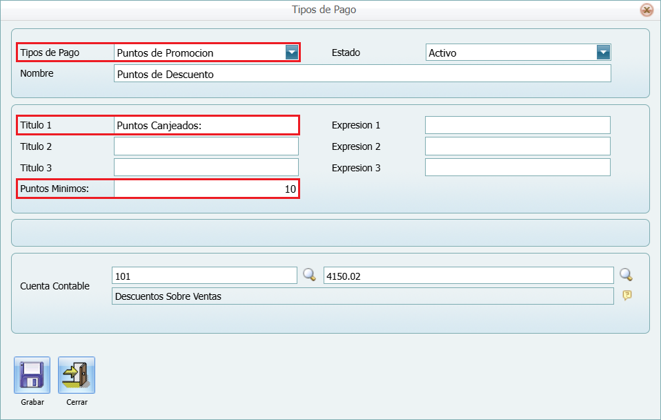 Facturacion Descuentos Puntos de Descuento Puntos Minimos