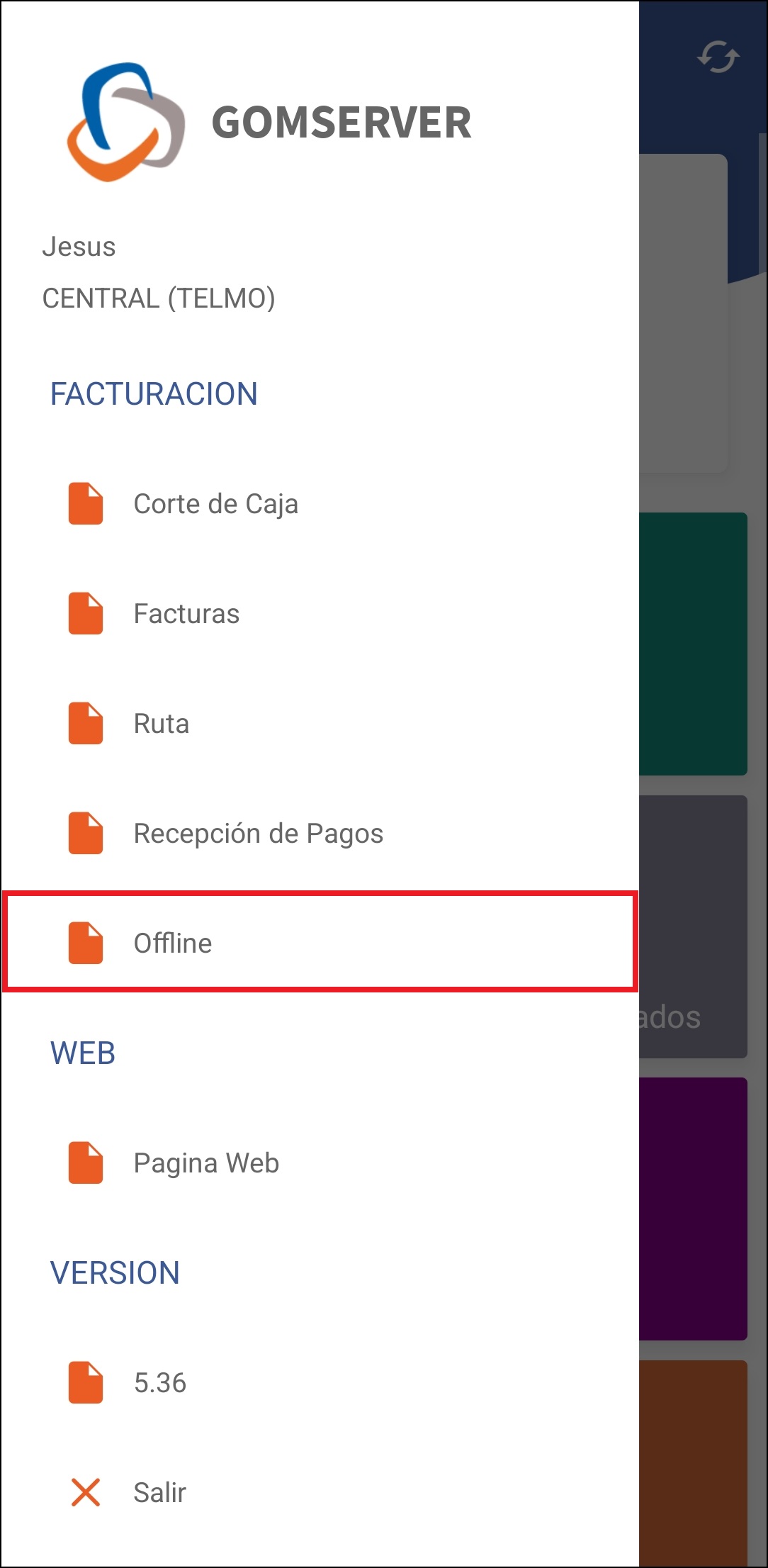 GOMserver App Inicio Offline SubMenu Offline