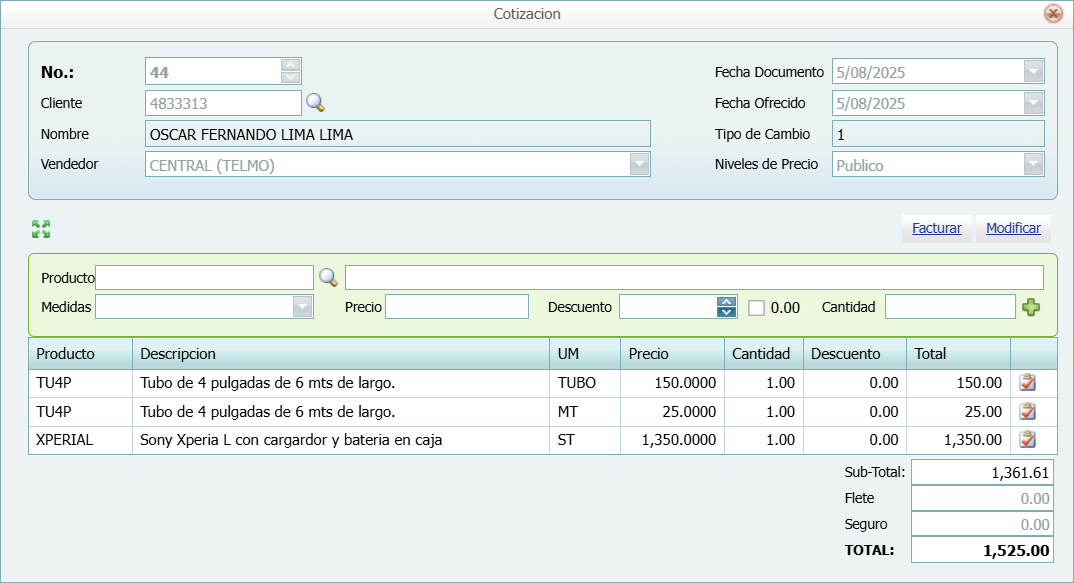 Facturacion Cotizaciones Llena