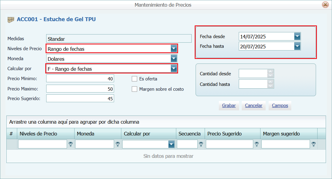 Productos Calcular Por Rango de Fechas