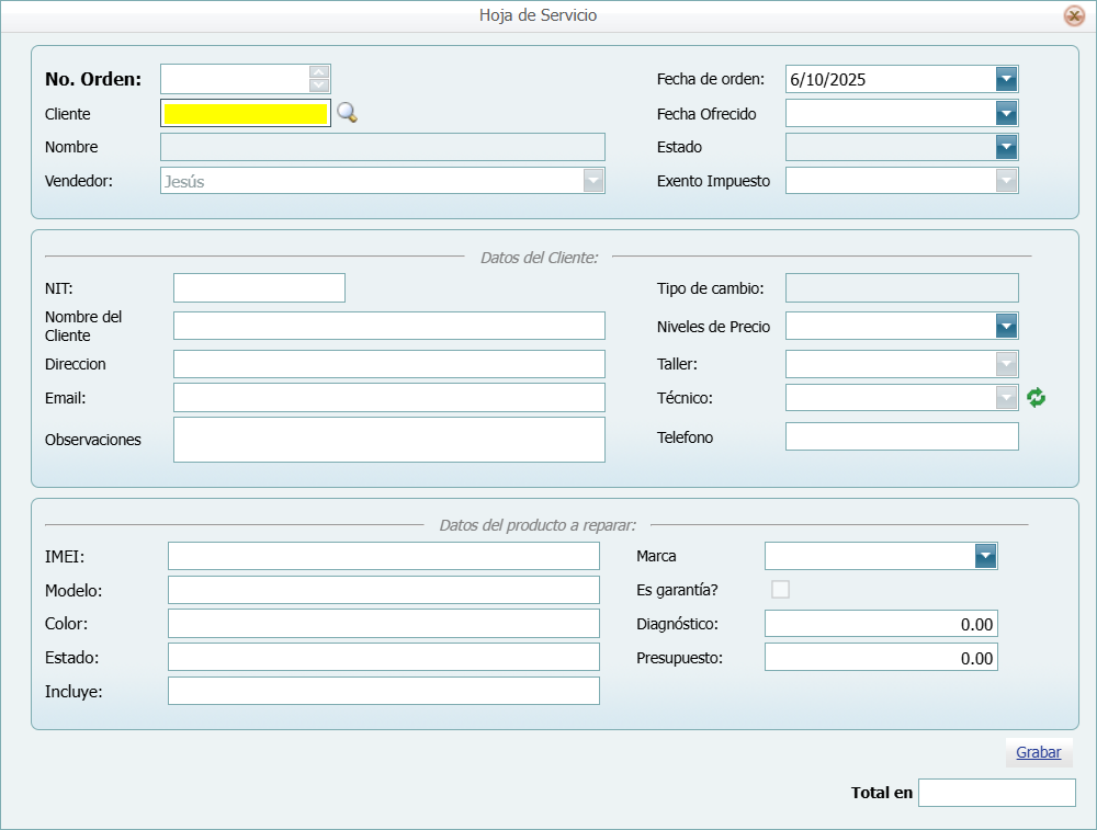 Help Desk Servicio Orden Nueva