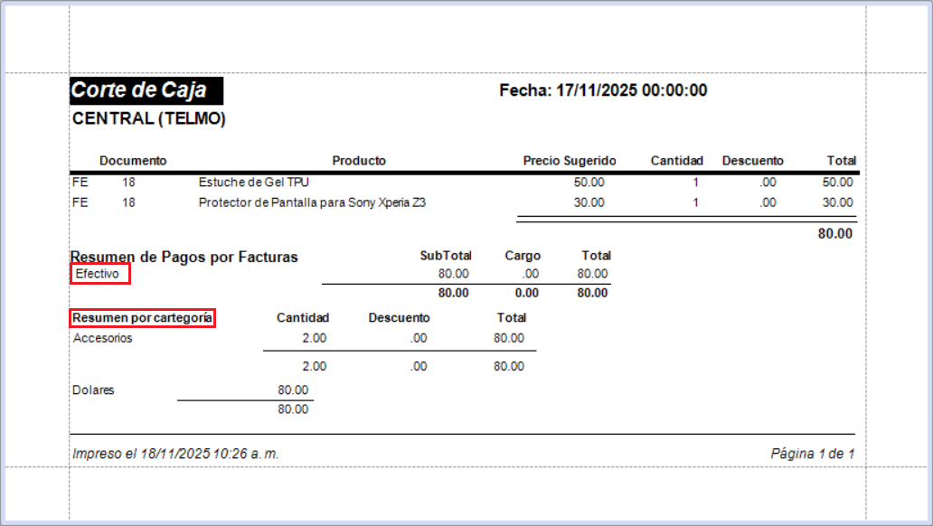 GOMserver Windows Corte Caja Detallado