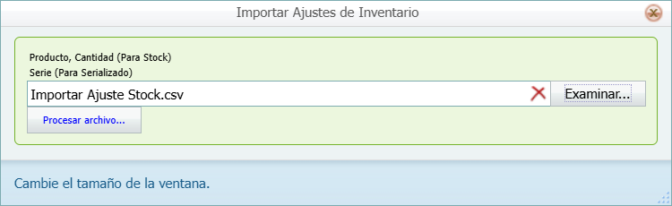 Movimientos Ingreso por Ajuste Importar Ventana