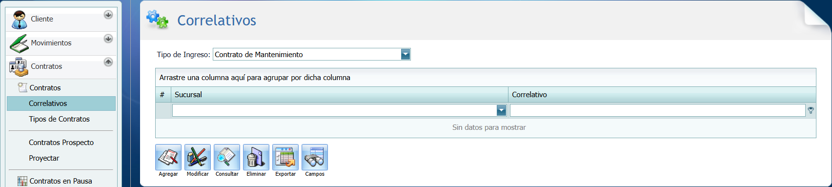 Cuentas por Cobrar Contratros Correlativo Tipo
