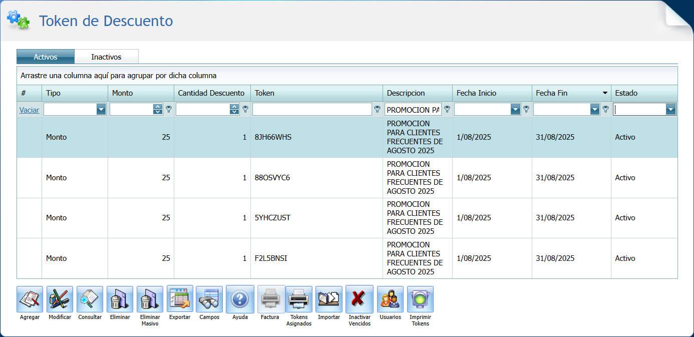 Facturacion Descuentos Token Importar Lleno Generado