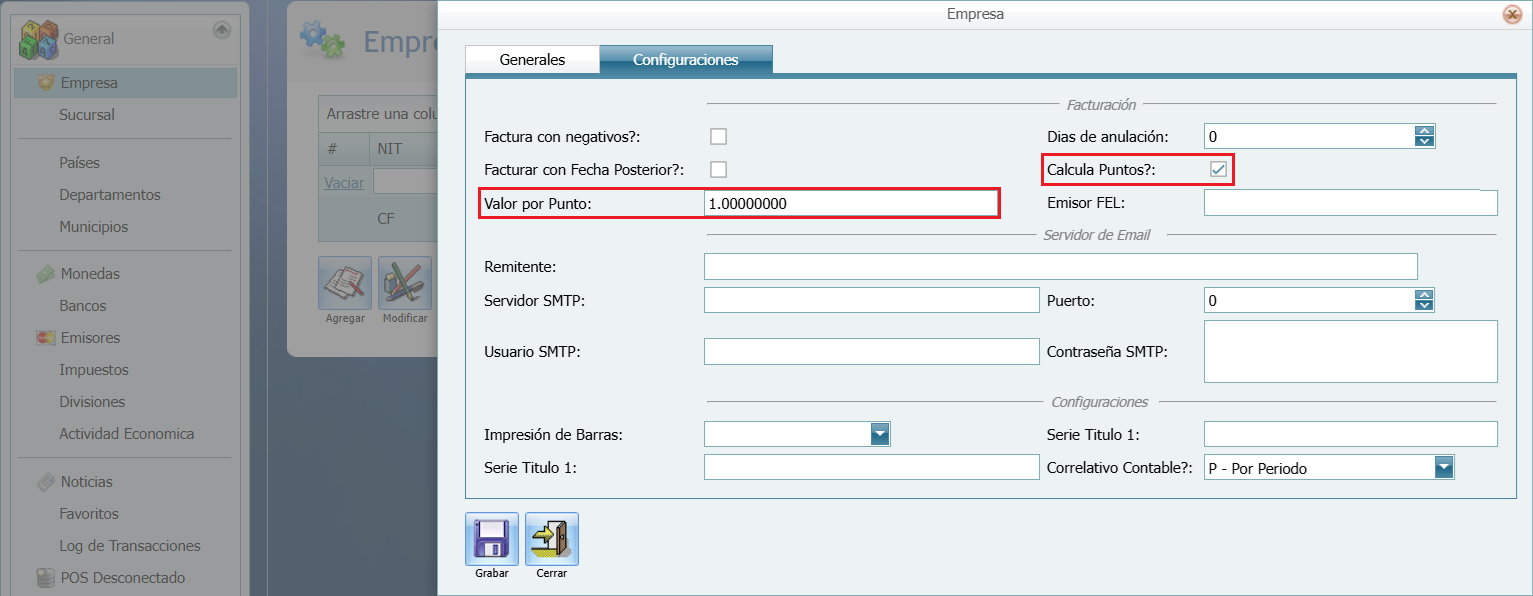 Facturacion Descuentos Puntos de Descuento General Empresa