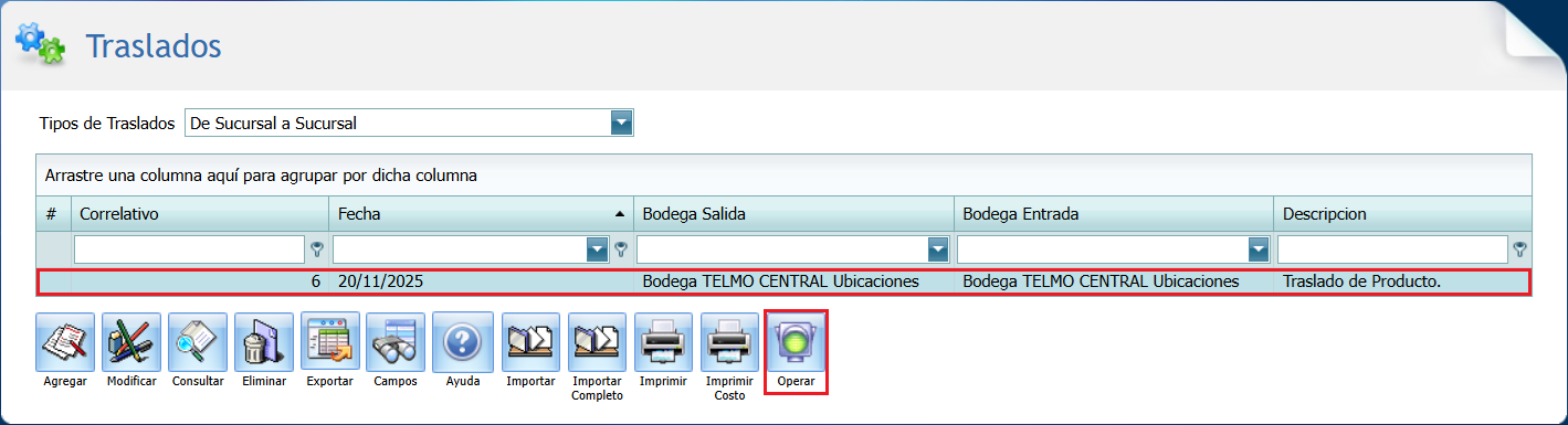 Inventario Traslado con Ubicacion Operar Envio