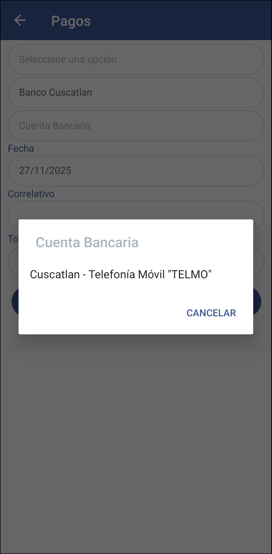 GOMserver App Recibos Ventana Cliente Datos Pago Cuenta