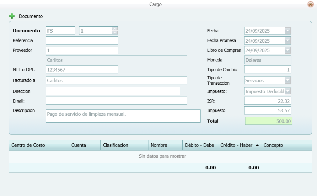 Cuantas Por Pagar Cargo FE Llena