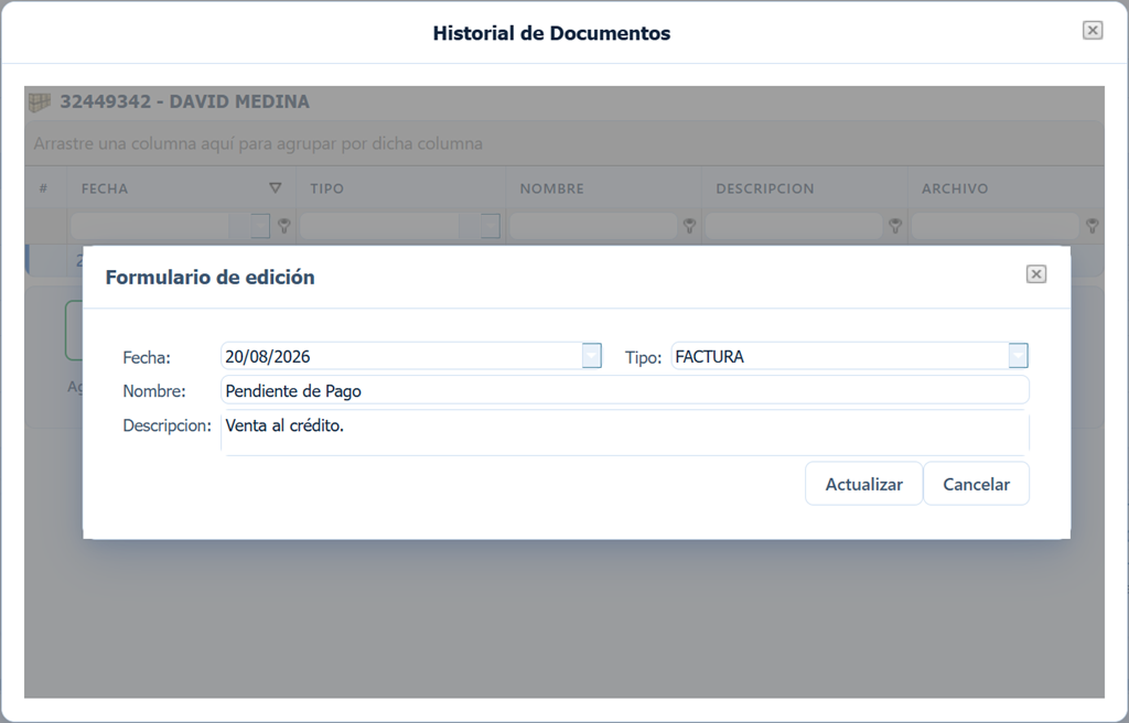 Cuentas Por Cobrar Clientes Archivo Ventana